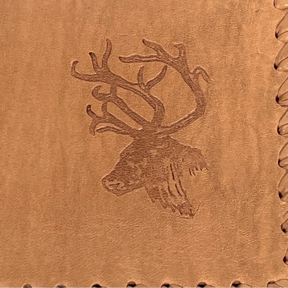 Vintage Tan Leather Bi-Fold Wallet with Embossed Deer; Grandpa,